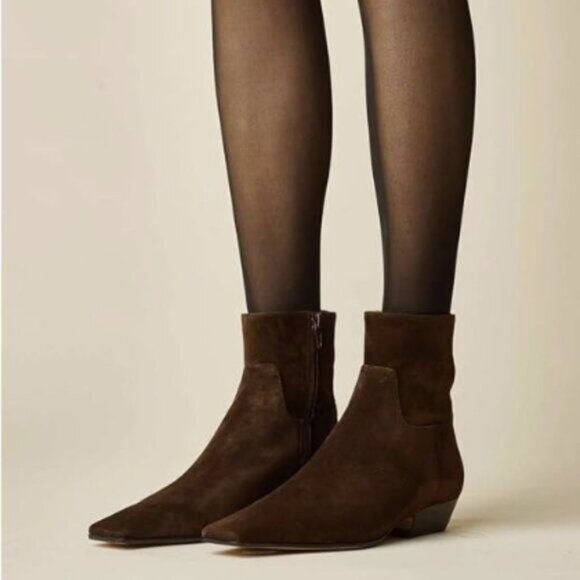 miss left Women's Square Closed Toe Low Chunky Heel Ankle Booties Dark Brown - Picture 1 of 8